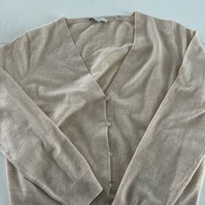 Wool-Blend Trim V-Neck Cardigan